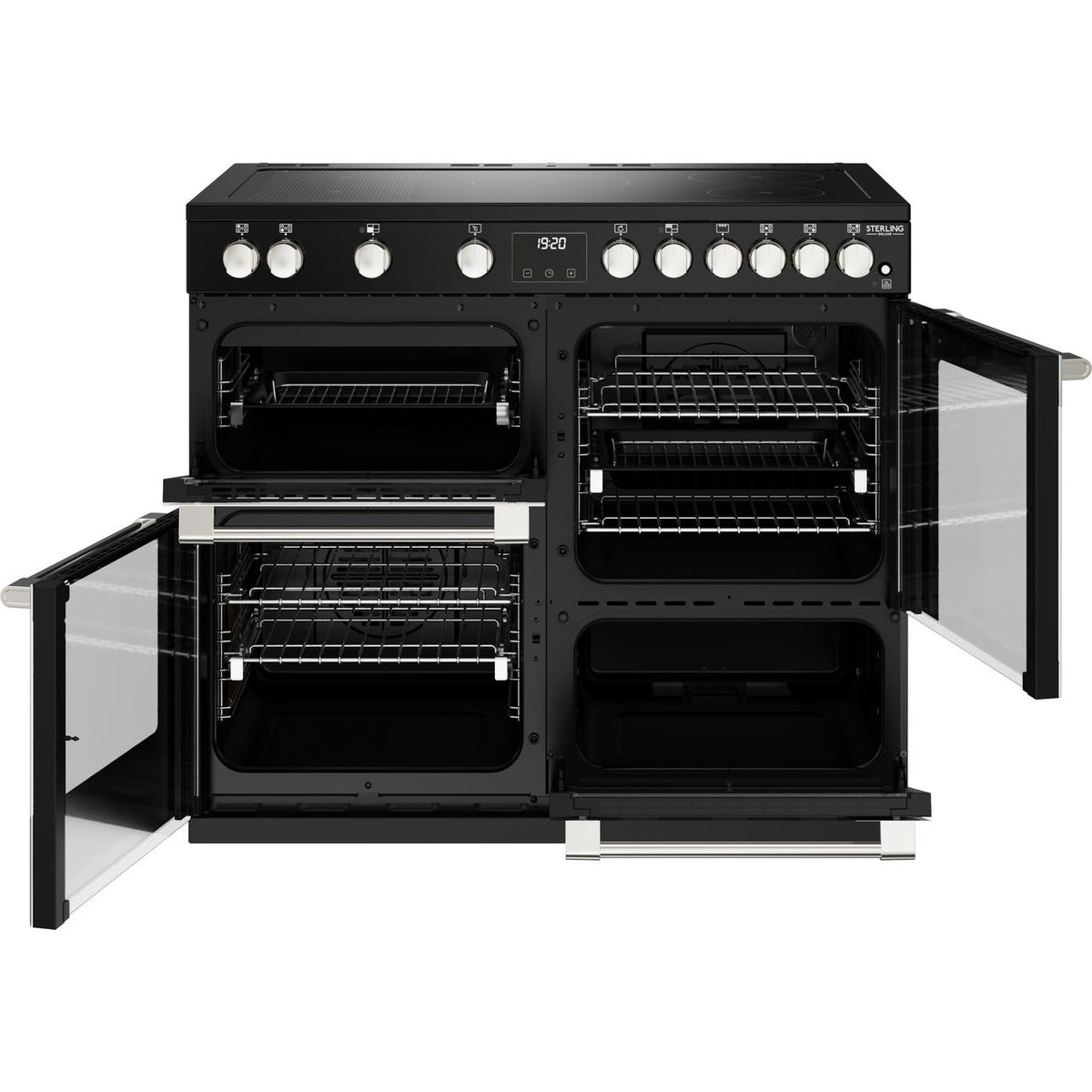 Stoves Sterling Deluxe ST DX STER D1000Ei RTY BK 100cm Electric Range Cooker with Induction Hob - Black - A-A-A Rated