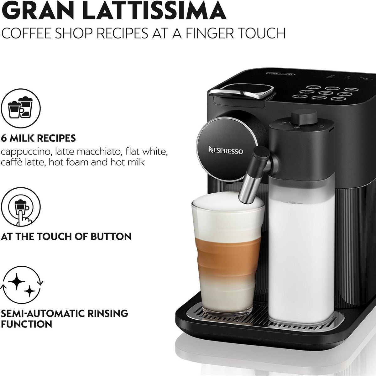 Nespresso by De'Longhi Gran Lattissima EN640.B Pod Coffee Machine with Milk Frother - Black