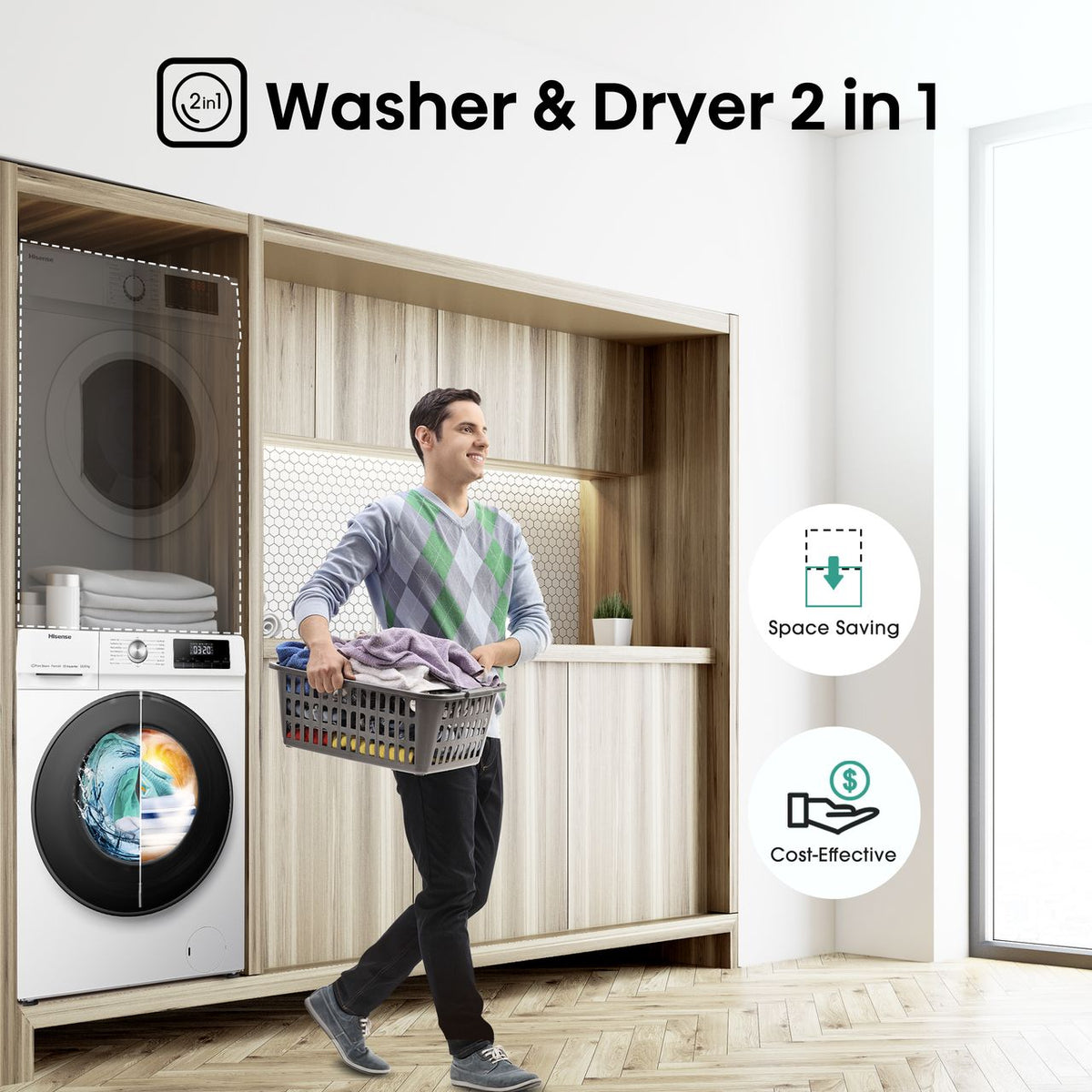 Hisense 3 Series WDQA1014EVJM 10Kg - 6Kg Washer Dryer with 1400 rpm - White - D Rated