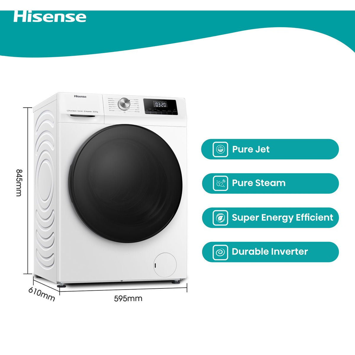 Hisense 3 Series WDQA1014EVJM 10Kg - 6Kg Washer Dryer with 1400 rpm - White - D Rated