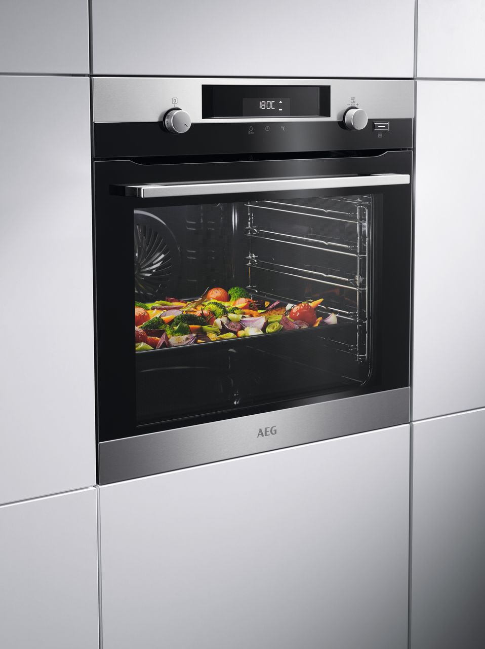 AEG BPK556220M Built In Electric Single Oven with Pyrolytic Cleaning - Stainless Steel - Black Glass - A+ Rated