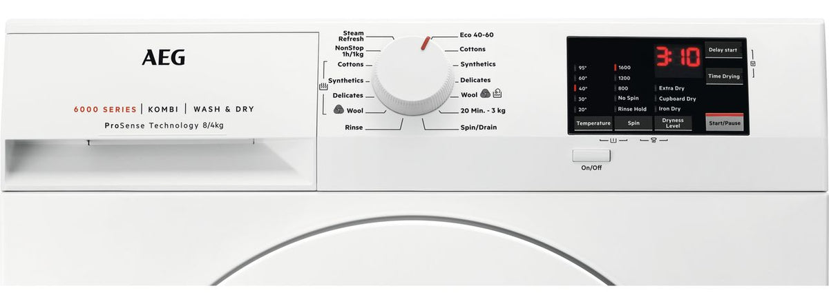 AEG ProSense® Technology L6WEJ841N 8Kg - 4Kg Washer Dryer with 1600 rpm - White - E Rated