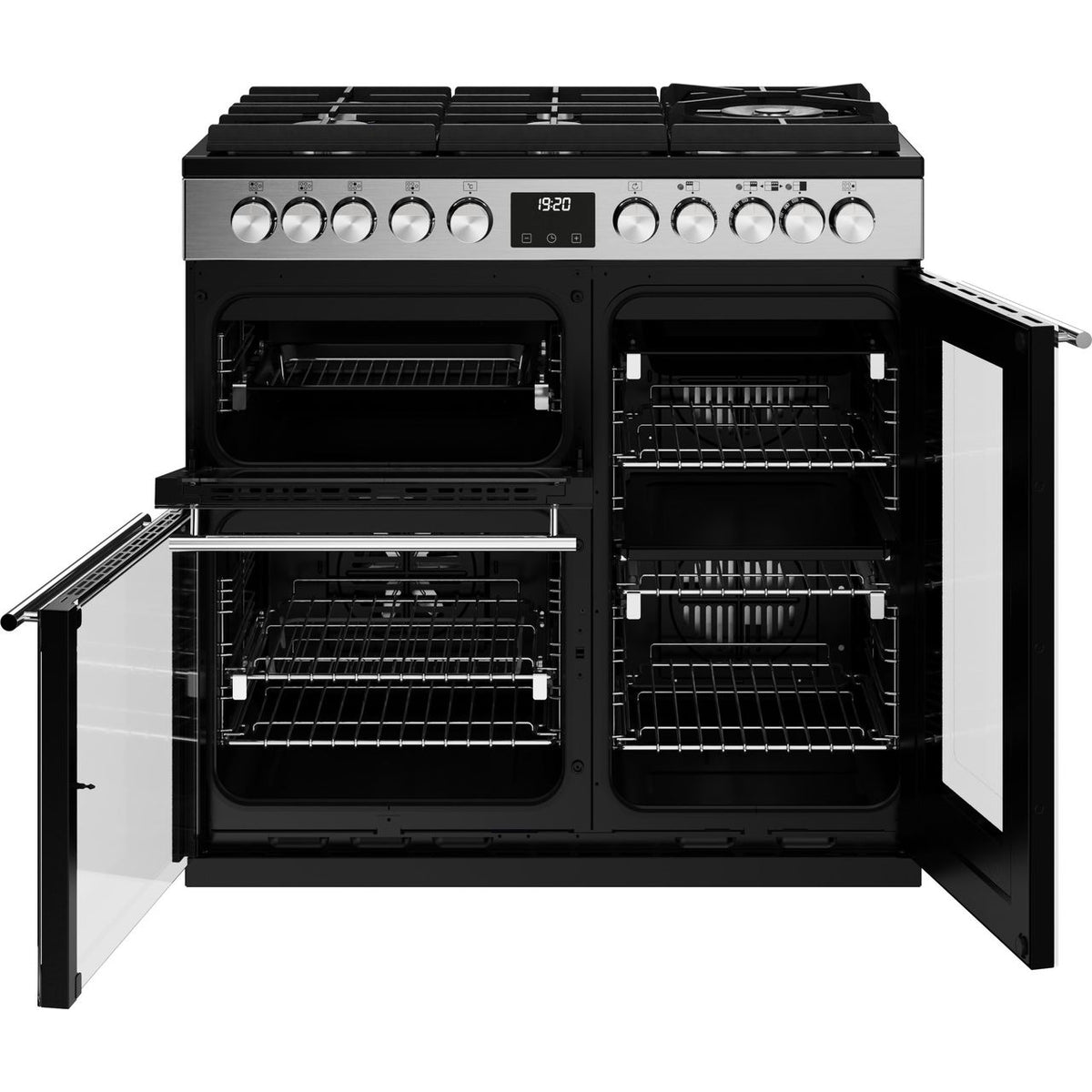 Stoves Precision Deluxe ST DX PREC D900DF GTG SS Dual Fuel Range Cooker - Stainless Steel - Black - A-A-A Rated