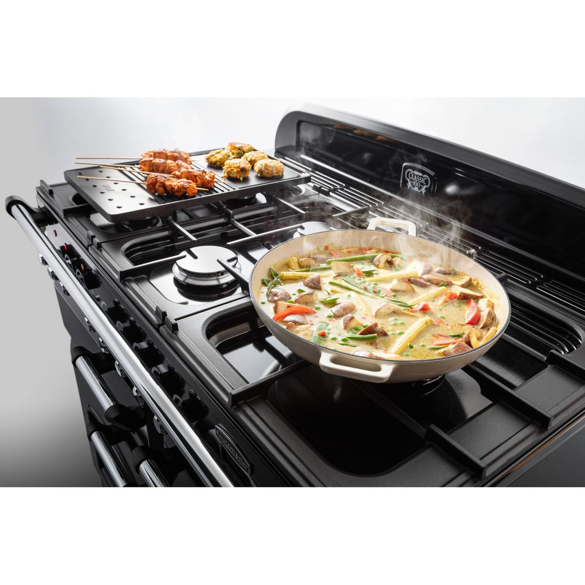 Rangemaster Classic Deluxe CDL110ECWH-C 110cm Electric Range Cooker with Ceramic Hob - White - Chrome - A-A Rated