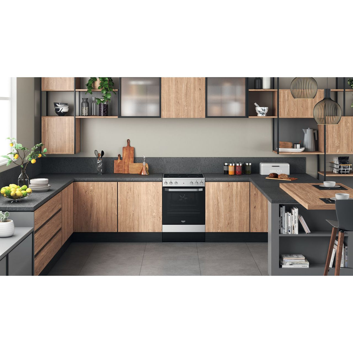 Hotpoint HS67V5KHX-UK Electric Cooker with Ceramic Hob - Inox - A Rated