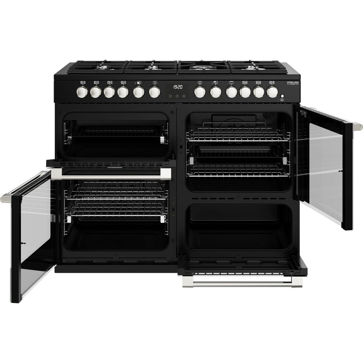 Stoves Sterling Deluxe ST DX STER D1100DF BK 110cm Dual Fuel Range Cooker - Black - A-A-A Rated