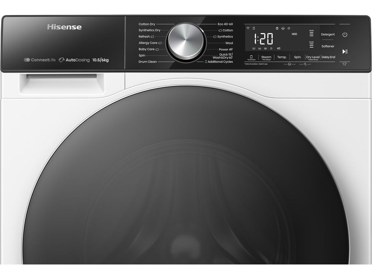 Hisense 5S Series WD5S1045BW Wifi Connected 10Kg - 6Kg Washer Dryer with 1400 rpm - White - D Rated