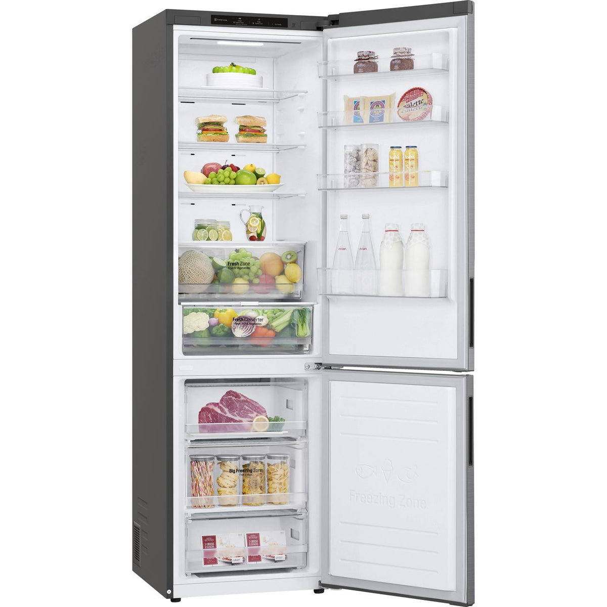 LG NatureFRESH™ GBP62PZNBC 70-30 Frost Free Fridge Freezer - Silver - B Rated