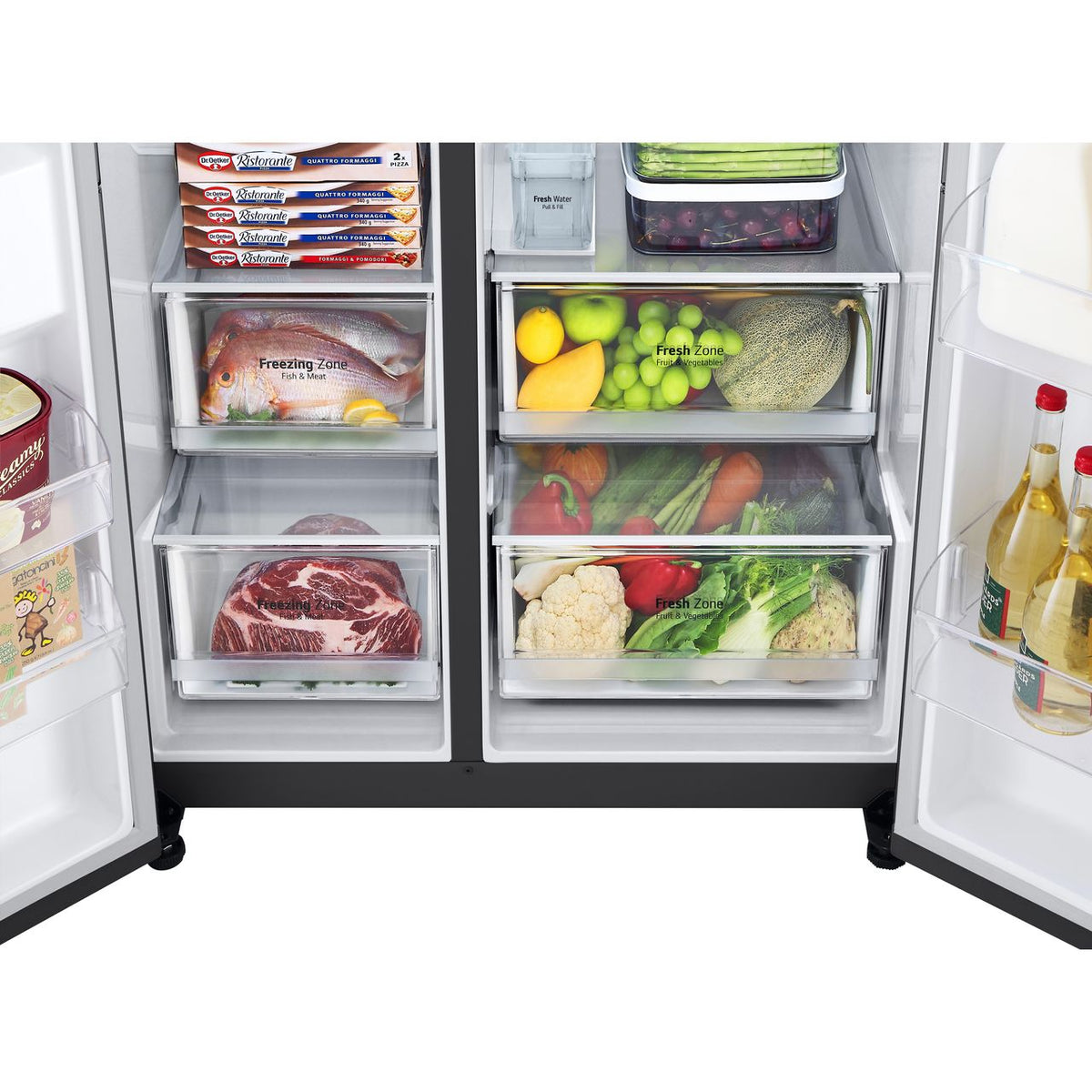 LG NatureFRESH™ GSLV71MCTD Wifi Connected Non-Plumbed Frost Free American Fridge Freezer - Matte Black - D Rated