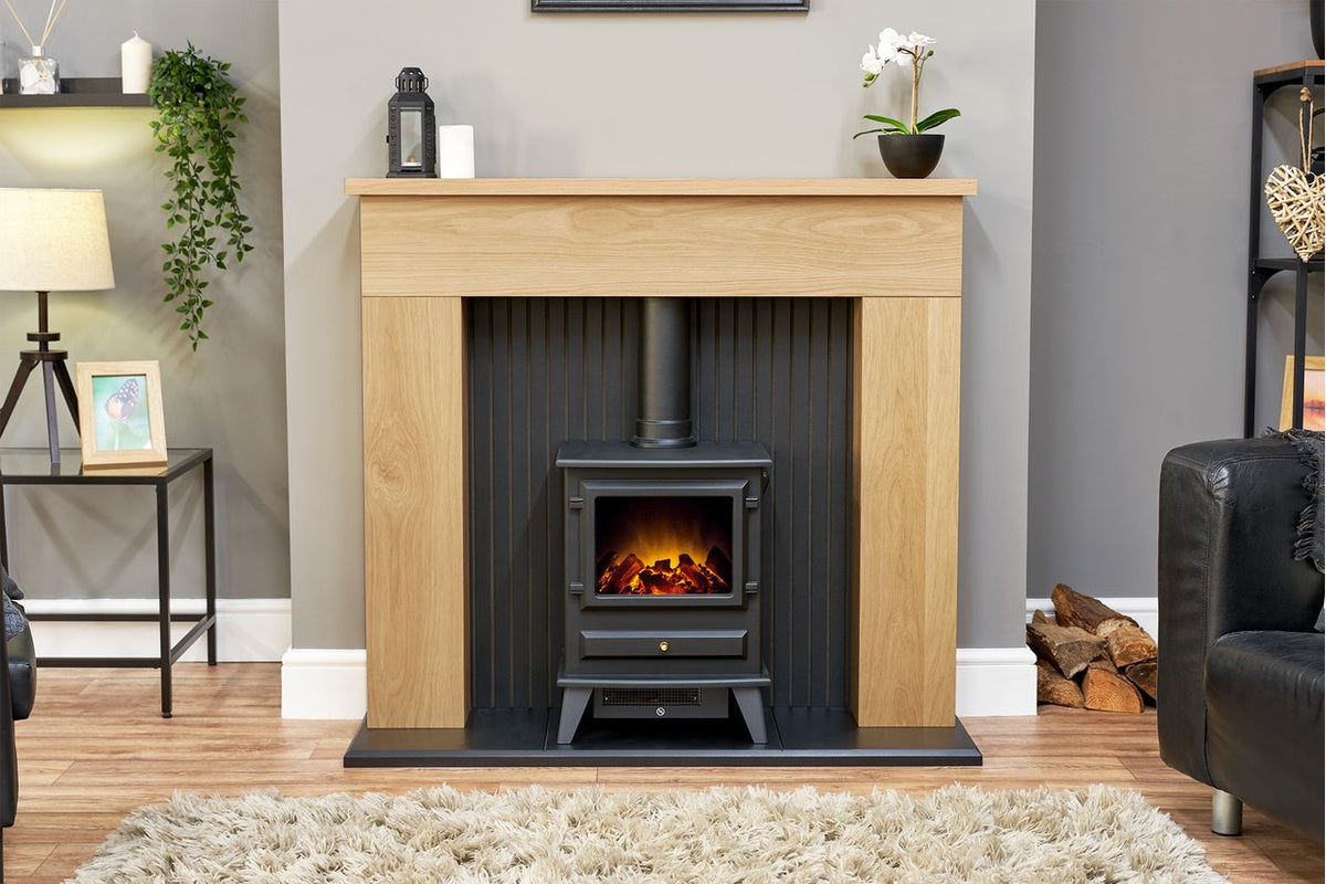 Adam Fires Innsbruck 25941 Log Effect Electric Stove - Oak