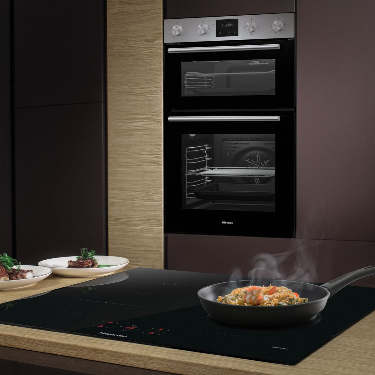 Hisense BI6095HIXUK Built In Electric Double Oven and Induction Hob Pack - Stainless Steel - Black - A-A Rated