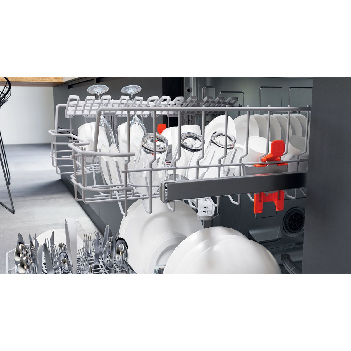 Hotpoint H3BL626BUK Semi Integrated Standard Dishwasher - Black Control Panel - E Rated