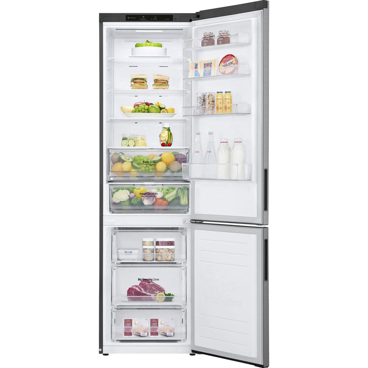 LG NatureFRESH™ GBP62PZNBC 70-30 Frost Free Fridge Freezer - Silver - B Rated