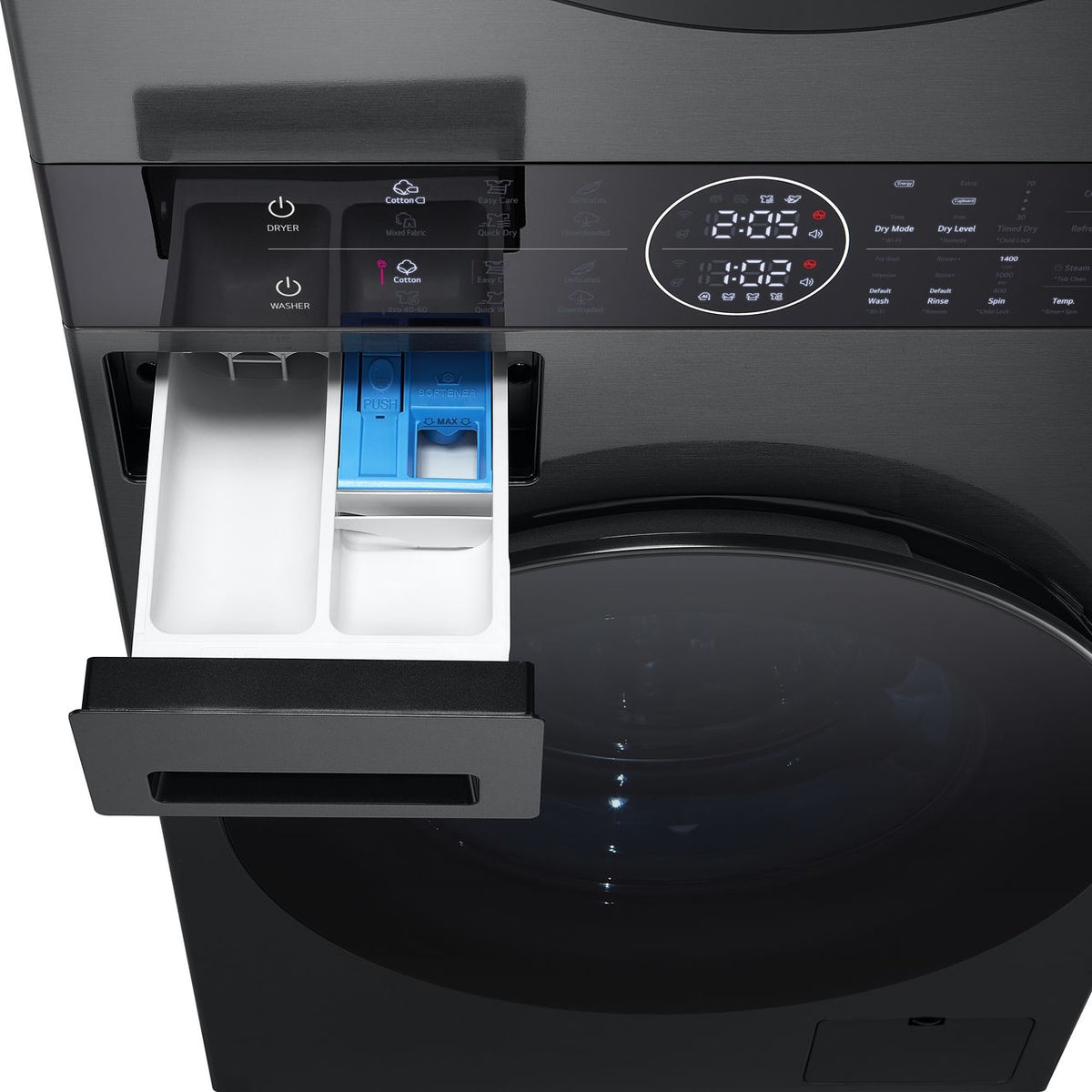 LG WashTower™ WT1210BBTN1 Wifi Connected 12Kg - 10Kg Washer Dryer with 1400 rpm - Platinum Black - A Rated