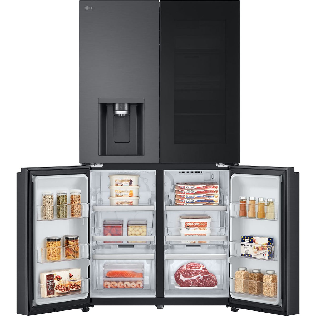 LG InstaView™ GMG960EVJE Wifi Connected Plumbed Frost Free American Fridge Freezer - Matte Black - E Rated