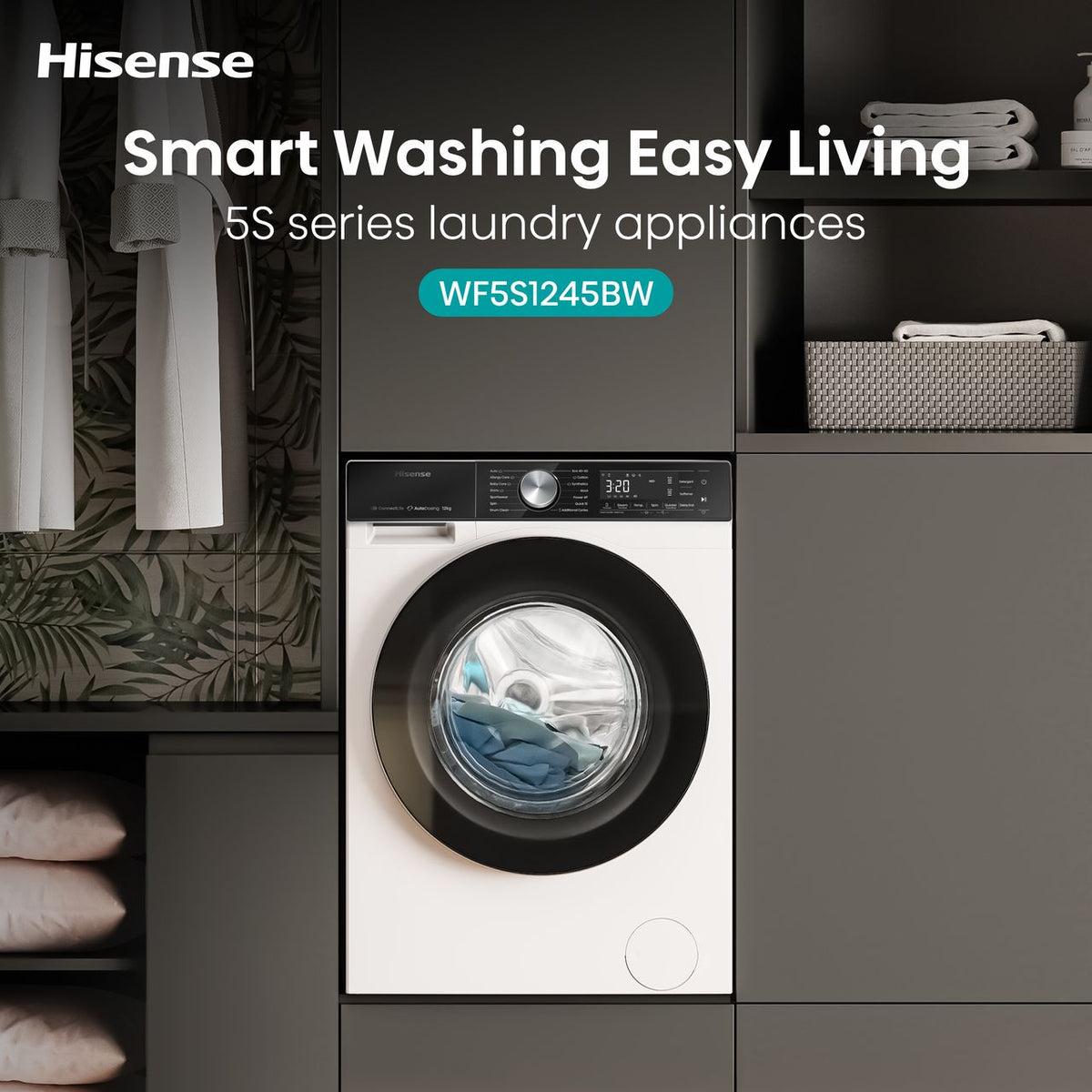 Hisense 5S Series WF5S1245BW 12kg Washing Machine with 1400 rpm - White - A Rated