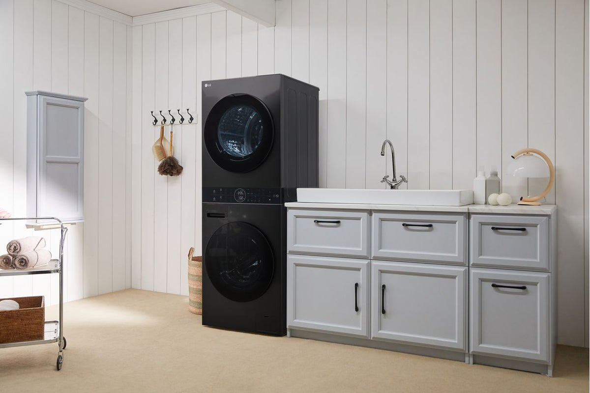 LG WashTower™ WT1210BBTN1 Wifi Connected 12Kg - 10Kg Washer Dryer with 1400 rpm - Platinum Black - A Rated