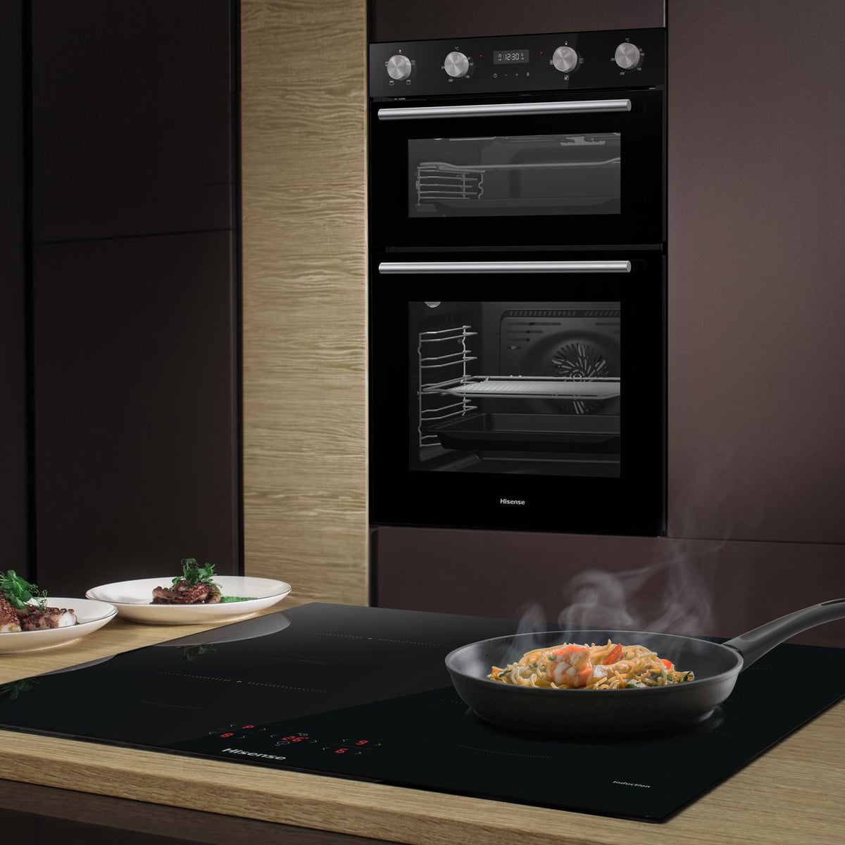 Hisense BI6095HIGUK Built In Electric Double Oven and Induction Hob Pack - Black - A-A Rated