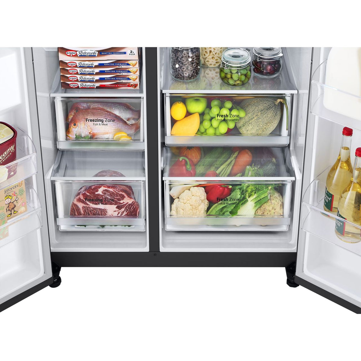 LG NatureFRESH™ GSLV70MCTD Wifi Connected Plumbed Frost Free American Fridge Freezer - Matt Black - D Rated