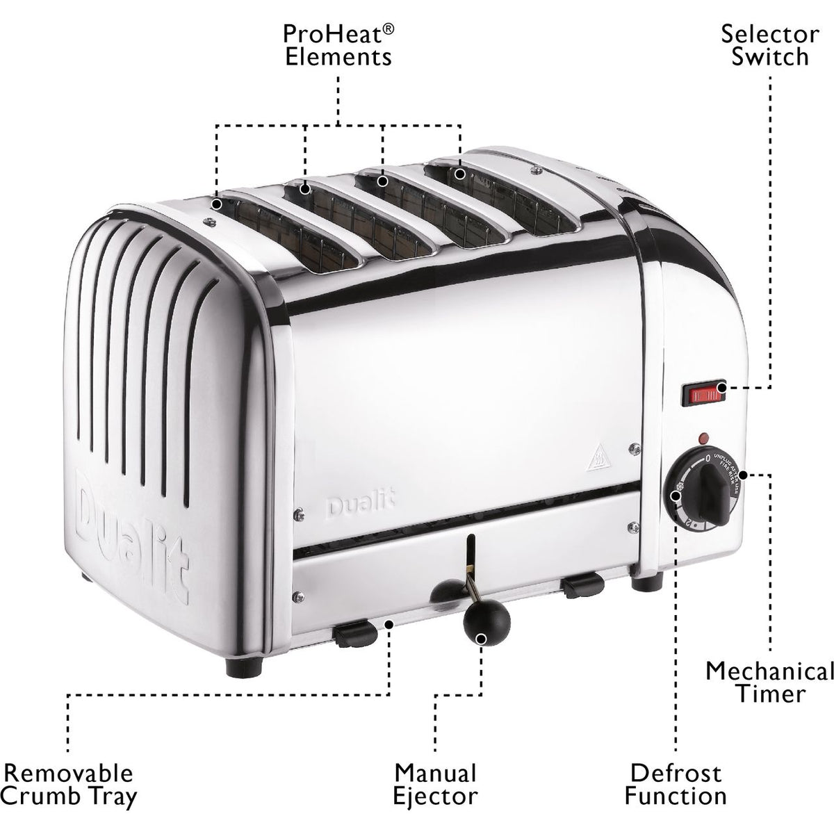 Dualit Classic Vario 40352 4 Slice Toaster - Chrome