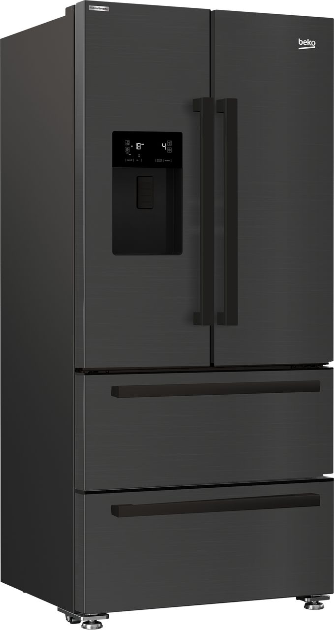 Beko HarvestFresh™ GNE460520DVPZ Plumbed Frost Free American Fridge Freezer - Black Steel - E Rated