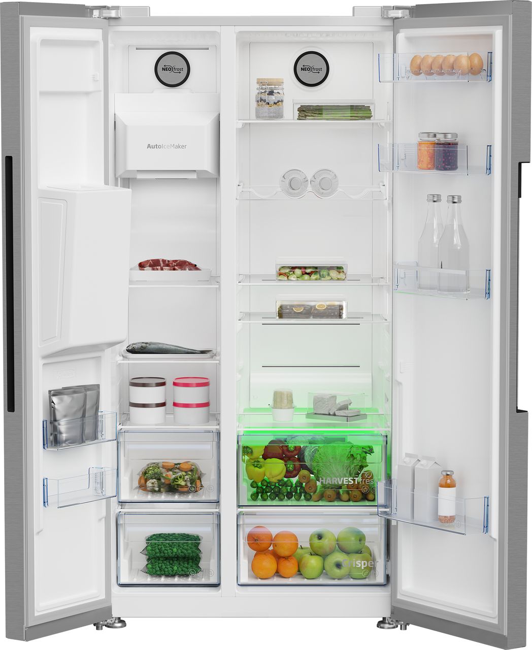 Beko HarvestFresh™ ASP342VPS Plumbed Frost Free American Fridge Freezer - Stainless Steel Effect - E Rated