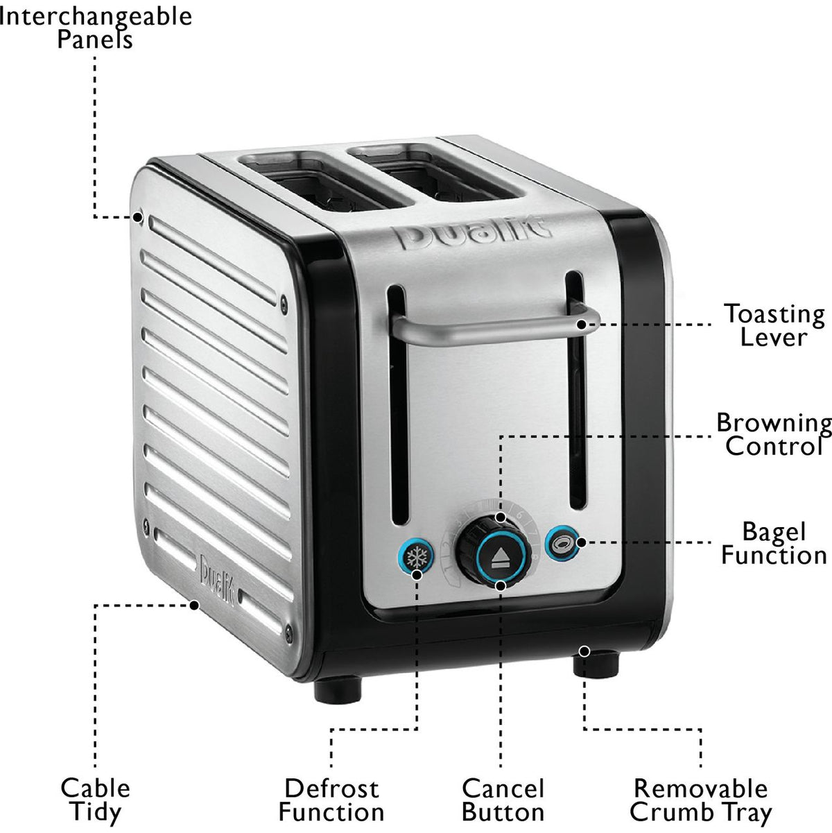 Dualit Architect 26505 2 Slice Toaster - Black - Brushed Steel