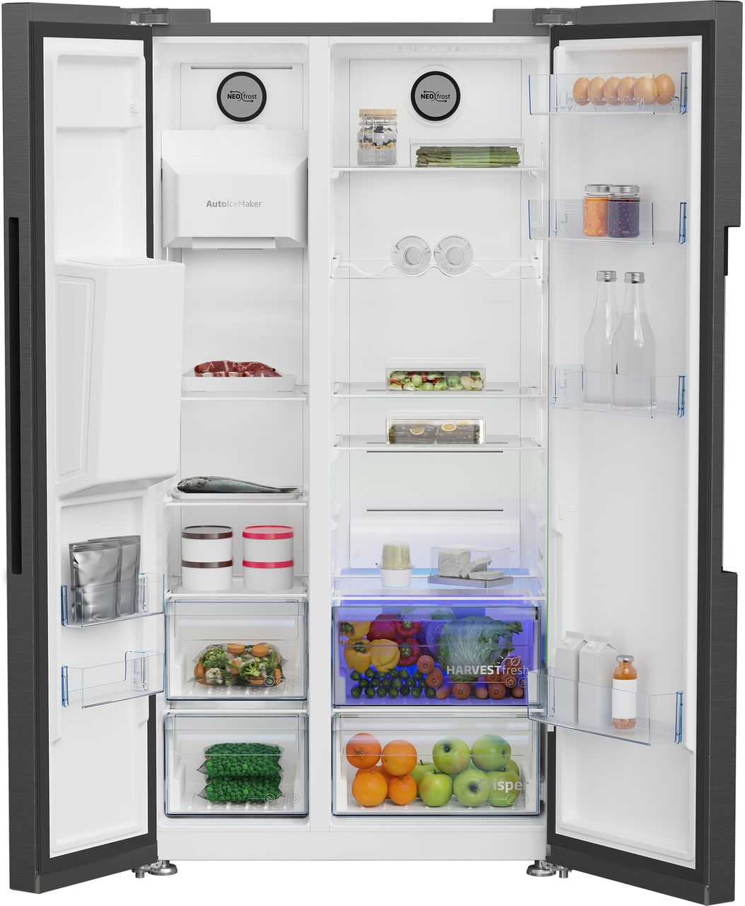 Beko HarvestFresh™ ASP342VPZ Plumbed Frost Free American Fridge Freezer - Black Steel - E Rated