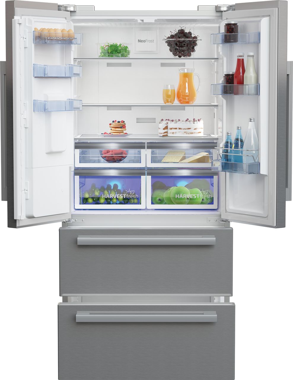 Beko HarvestFresh™ GNE460520DVPX Plumbed Frost Free American Fridge Freezer - Stainless Steel Effect - E Rated