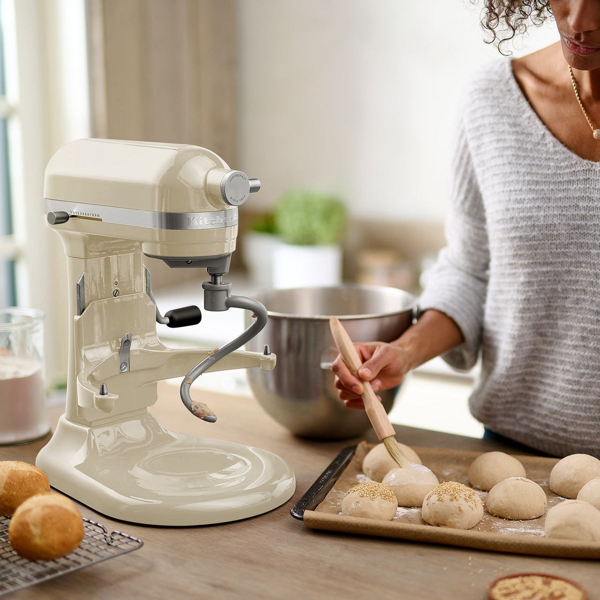 KitchenAid Artisan 5KSM60SPXBAC Stand Mixer with 5.6 Litre Bowl - Almond Cream