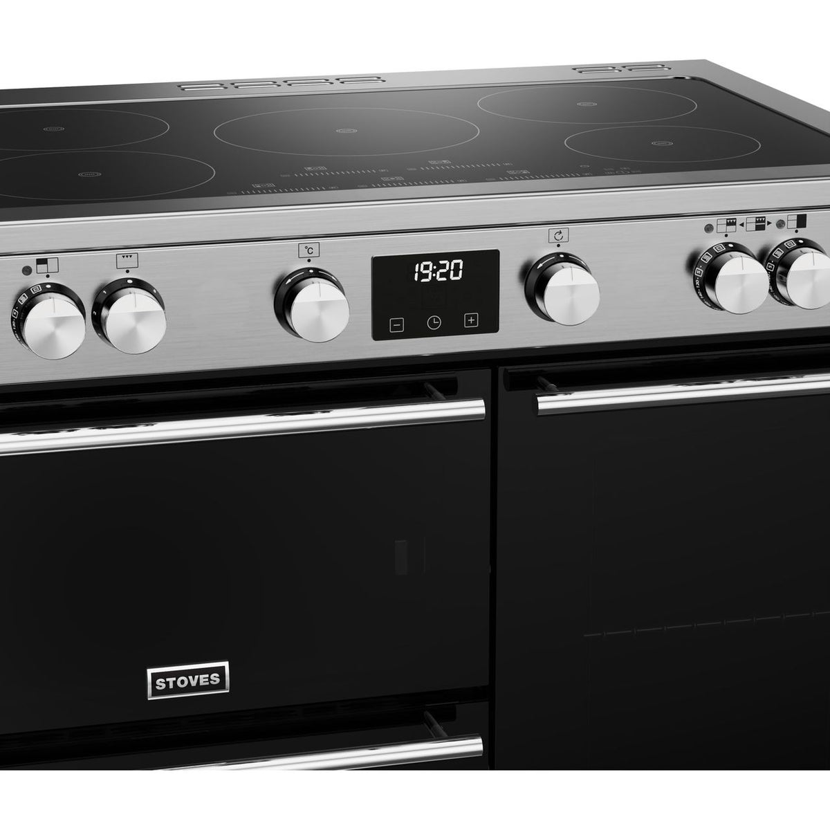 Stoves Precision Deluxe ST DX PREC D900Ei TCH SS 90cm Electric Range Cooker with Induction Hob - Black - Stainless Steel - A Rated