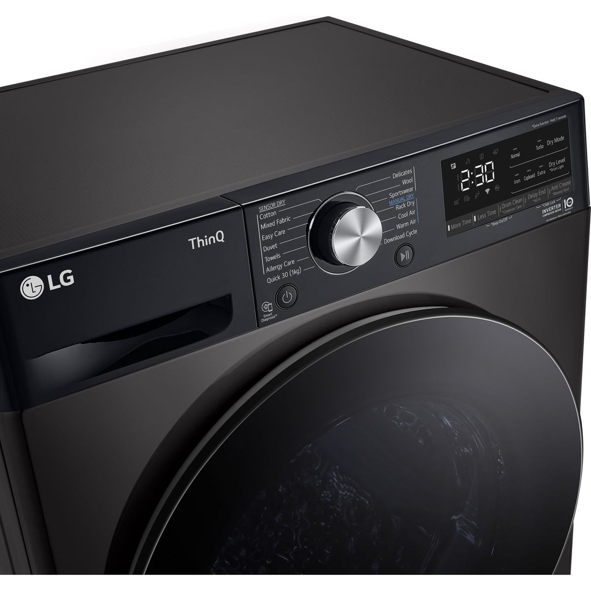 LG Dual Dry™ FDV909BN Wifi Connected 9Kg Heat Pump Tumble Dryer - Platinum Black - A+++ Rated