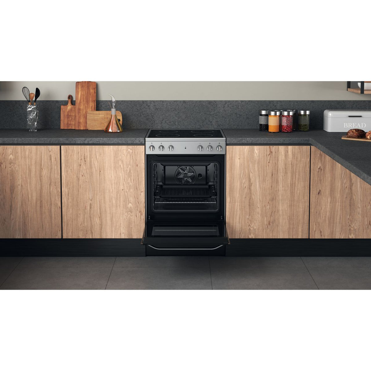 Hotpoint HS67V5KHX-UK Electric Cooker with Ceramic Hob - Inox - A Rated