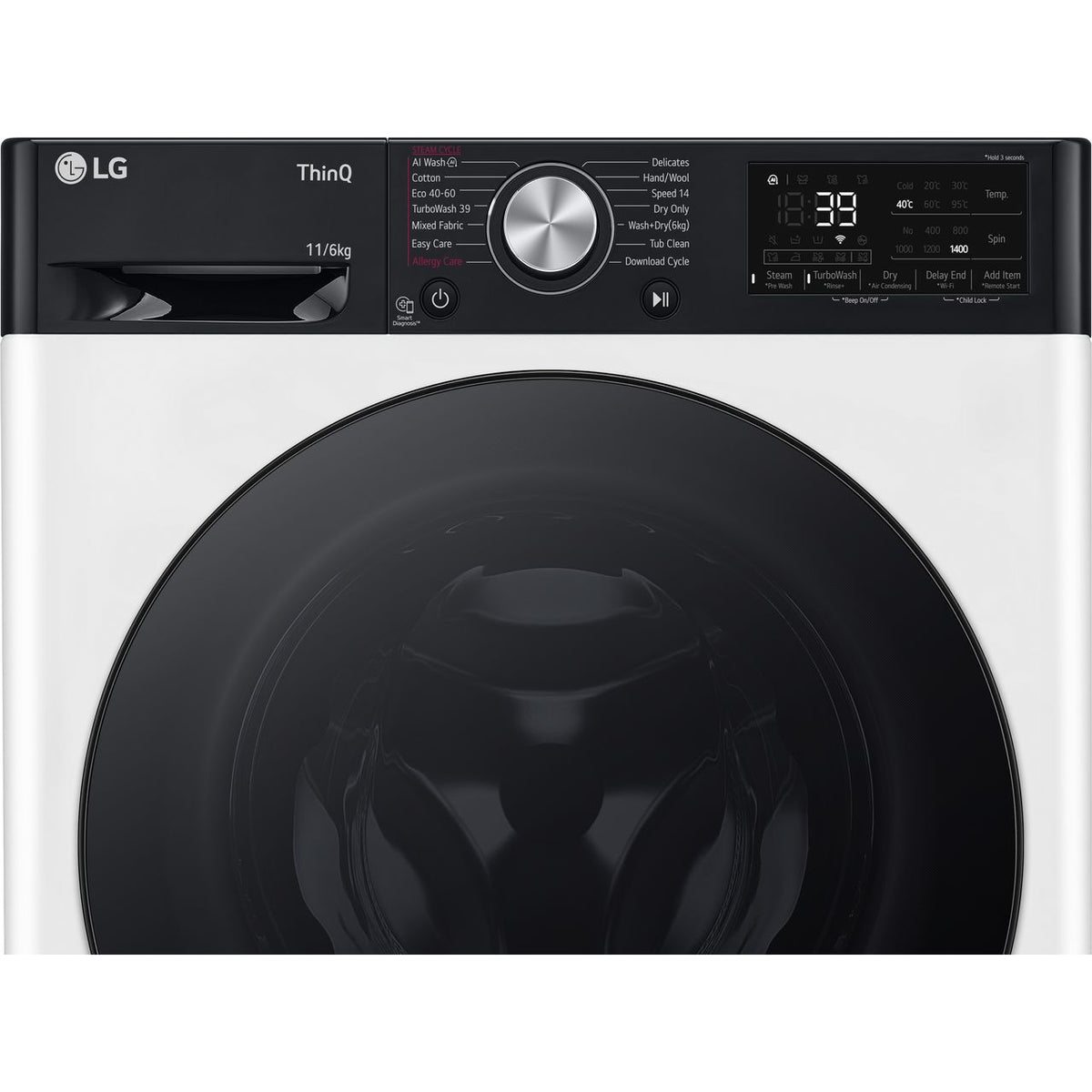 LG TurboWash™360 FWY916WBTN1 Wifi Connected 11Kg - 6Kg Washer Dryer with 1400 rpm - White - D Rated