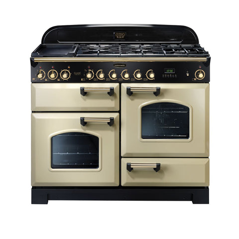 Rangemaster Classic Deluxe CDL110DFFCR-B 110cm Dual Fuel Range Cooker - Cream - Brass - A-A Rated