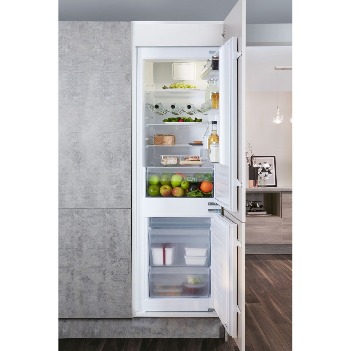 Hotpoint HMCB70302UK Integrated 70-30 Fridge Freezer with Sliding Door Fixing Kit - White - E Rated