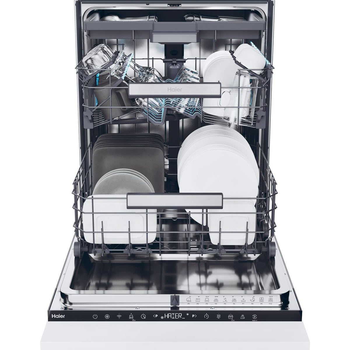 Haier XS6B0S3FSB-80 Wifi Connected Fully Integrated Standard Dishwasher - Black Control Panel with Sliding Door Fixing Kit - B Rated