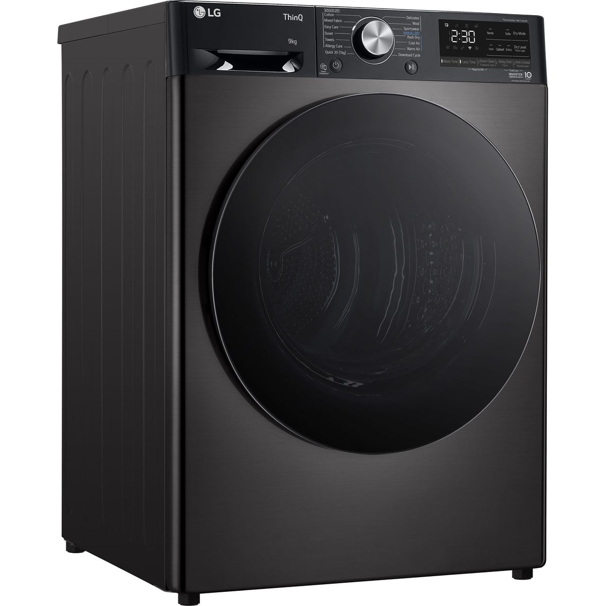 LG Dual Dry™ FDV909BN Wifi Connected 9Kg Heat Pump Tumble Dryer - Platinum Black - A+++ Rated