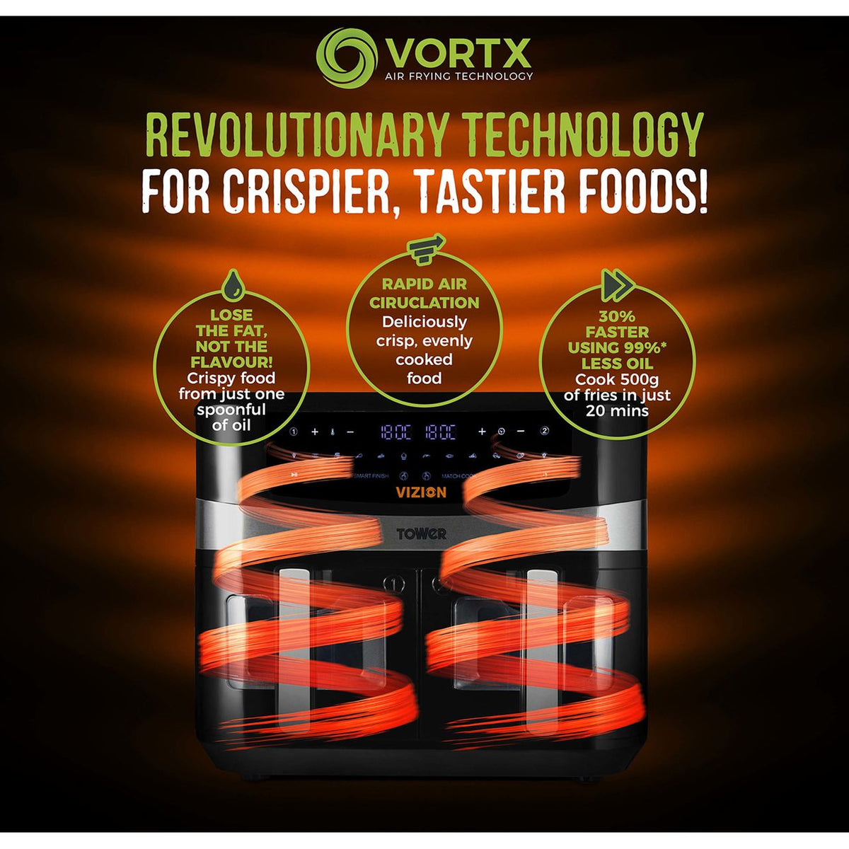 Tower Vortx Vizion 9L Dual Basket T17100 Air Fryer - Black