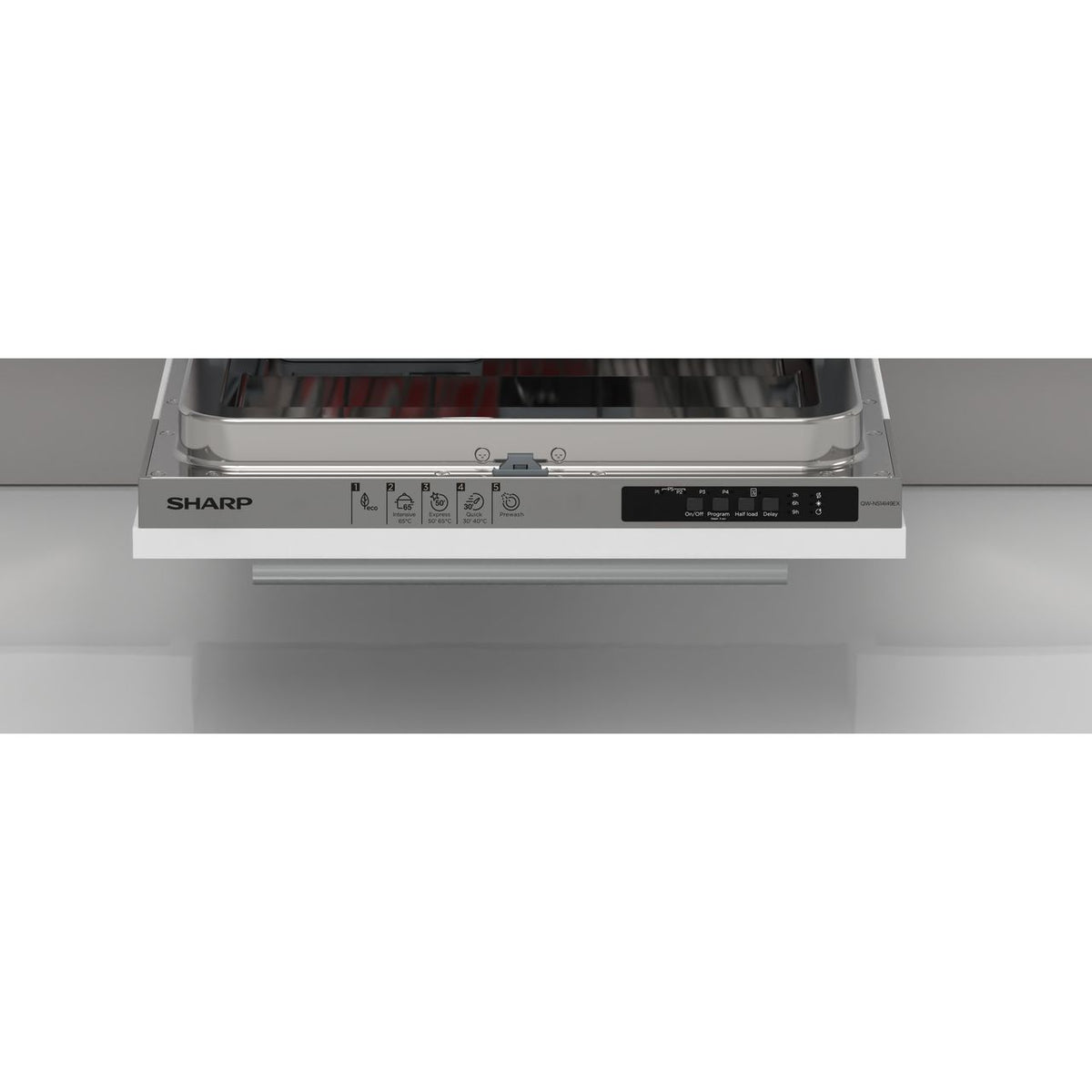 Sharp QW-NS14I49EX-EN Fully Integrated Slimline Dishwasher - Silver Control Panel with Fixed Door Fixing Kit - E Rated