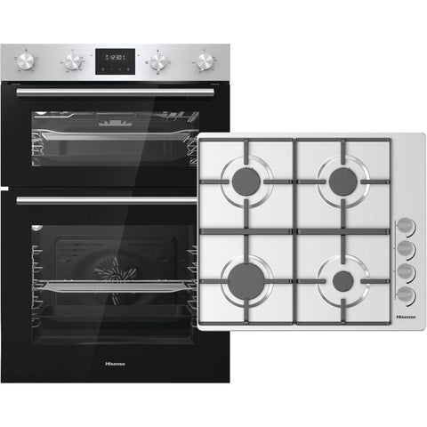 Hisense BI6095HGXUK Built In Electric Double Oven and Gas Hob Pack - Stainless Steel - A-A Rated