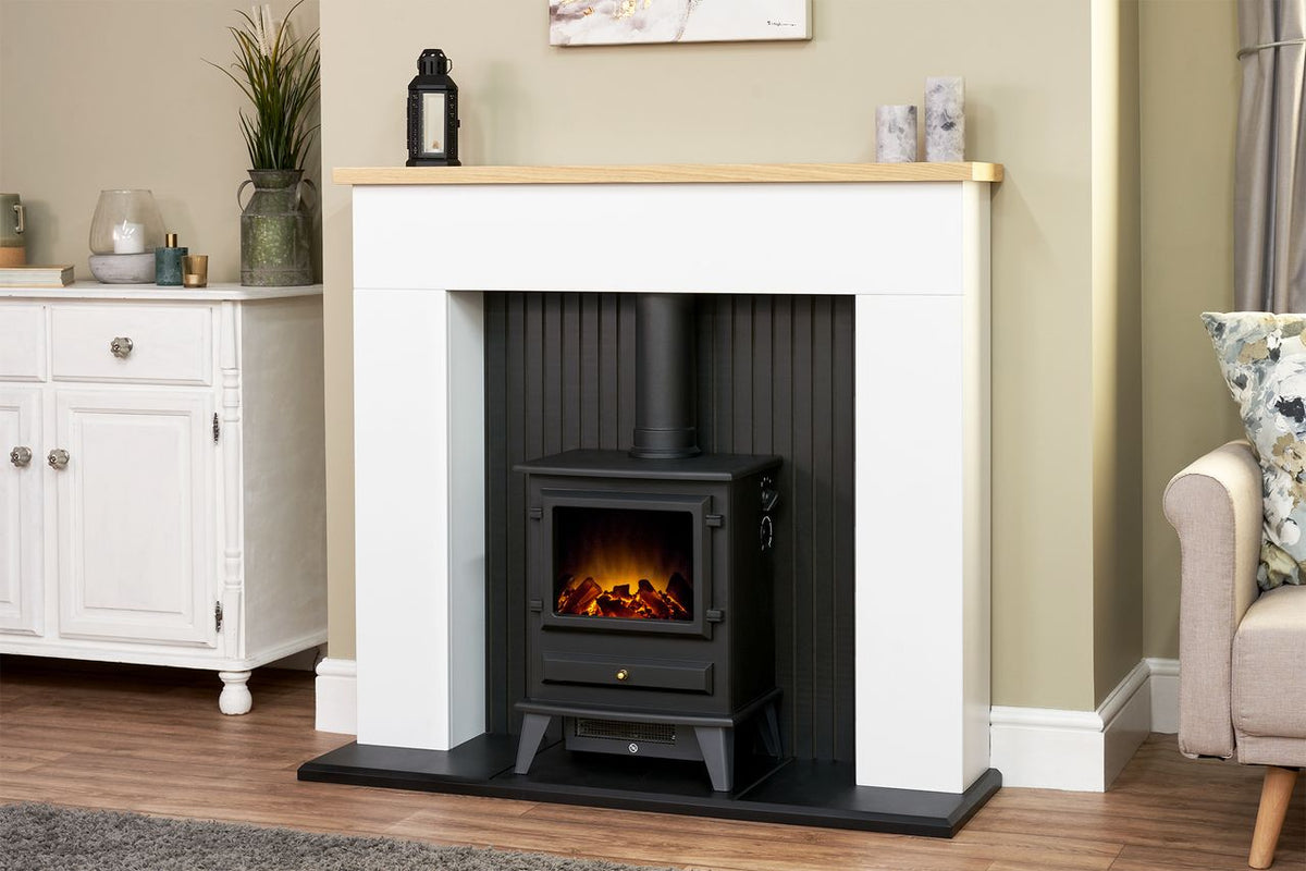 Adam Fires Innsbruck 25940 Log Effect Electric Stove - White