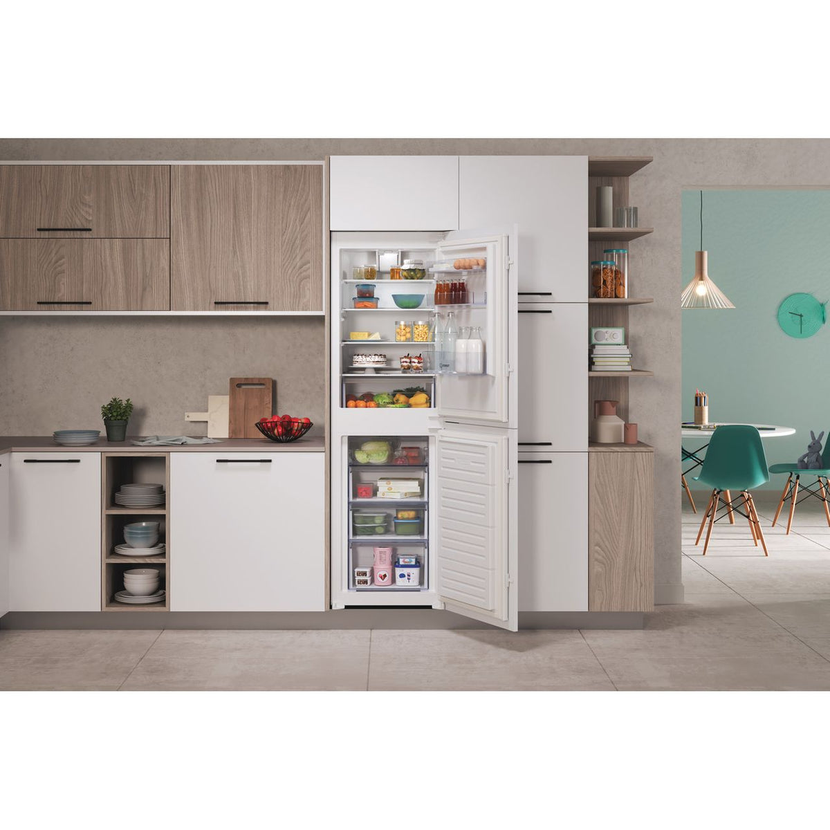 Indesit IBC185050F1 Integrated 50-50 Frost Free Fridge Freezer with Sliding Door Fixing Kit - White - F Rated