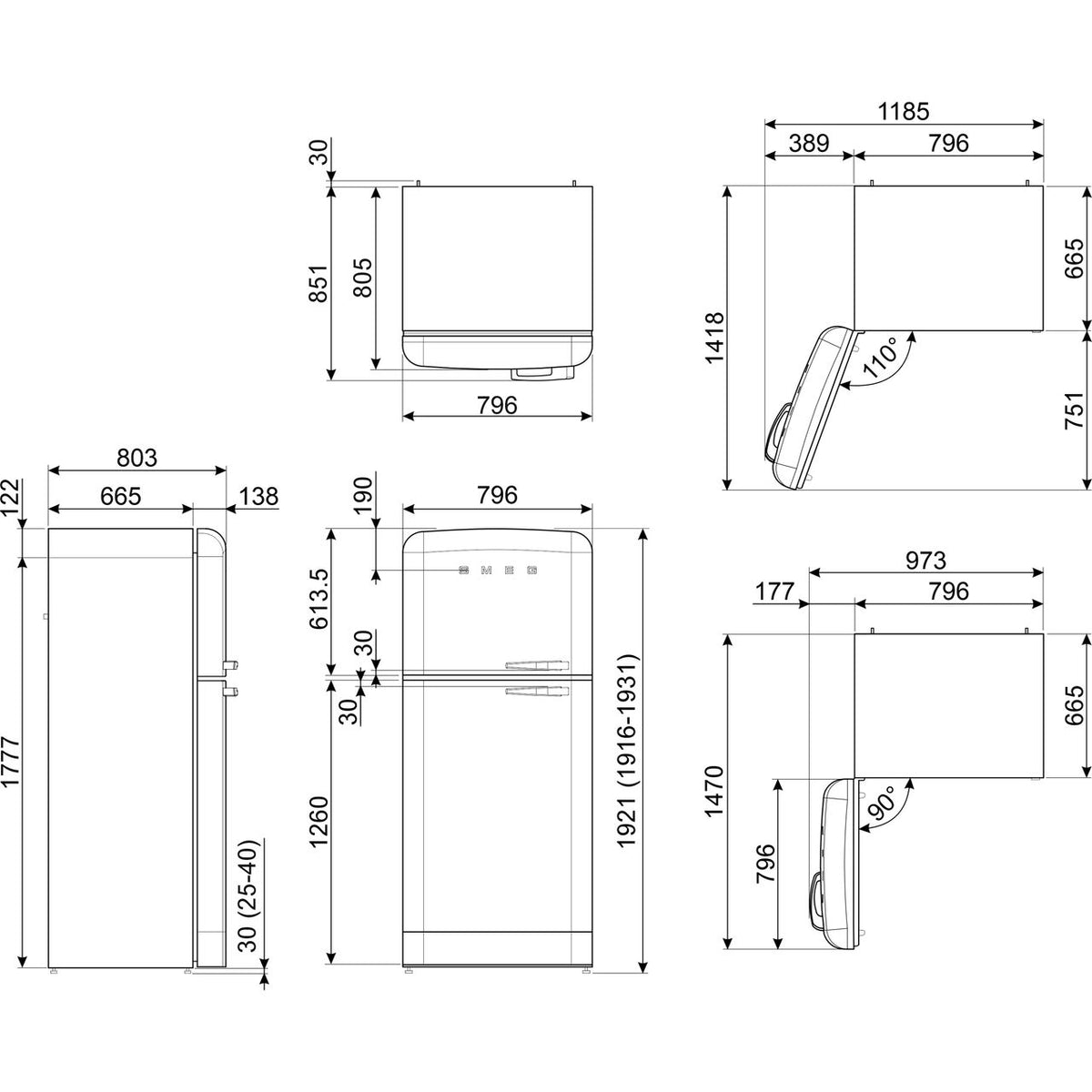 Smeg Left Hand Hinge FAB50LCR5 80-20 Frost Free Fridge Freezer - Cream - E Rated