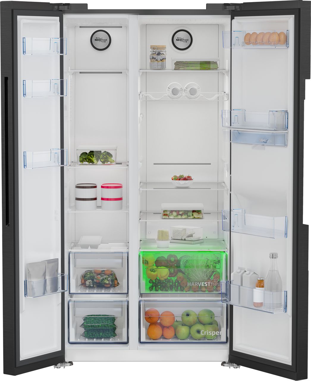 Beko HarvestFresh™ ASD2442VPZ Non-Plumbed Frost Free American Fridge Freezer - Black Steel - E Rated