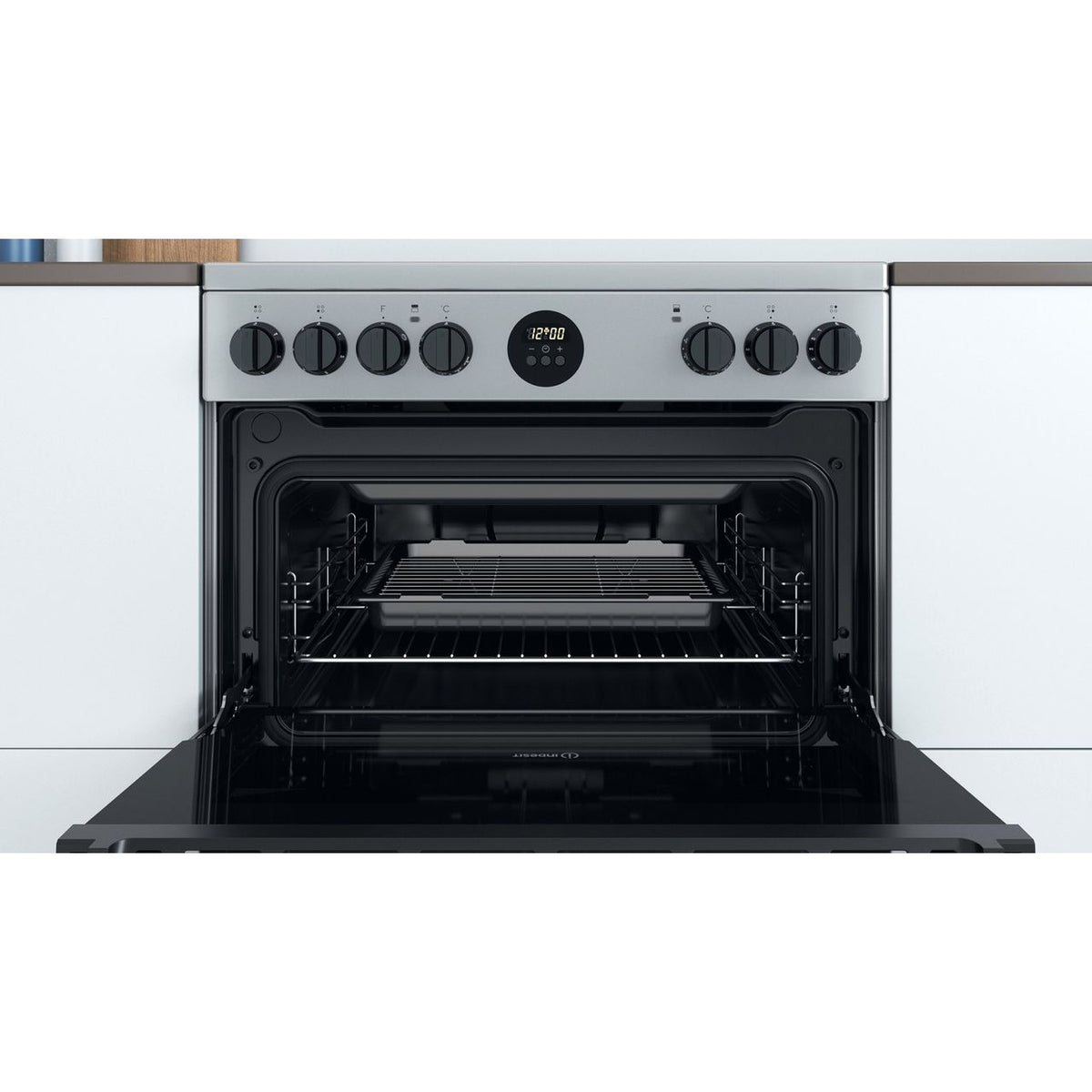 Indesit ID67V9HCX-UK Electric Cooker with Ceramic Hob - Silver - A-A Rated