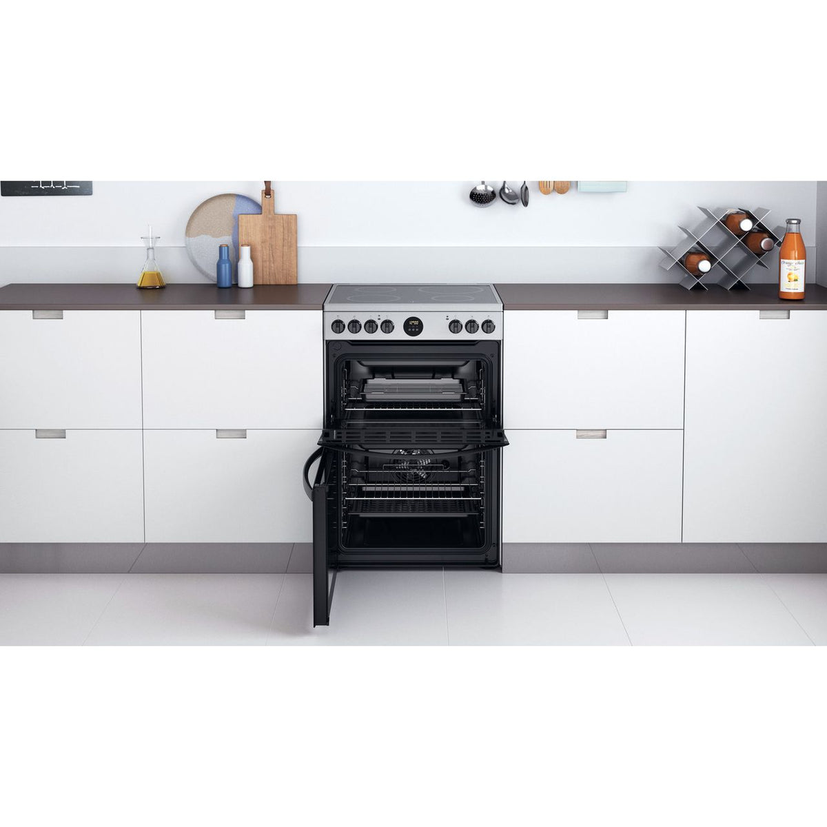 Indesit ID67V9HCX-UK Electric Cooker with Ceramic Hob - Silver - A-A Rated