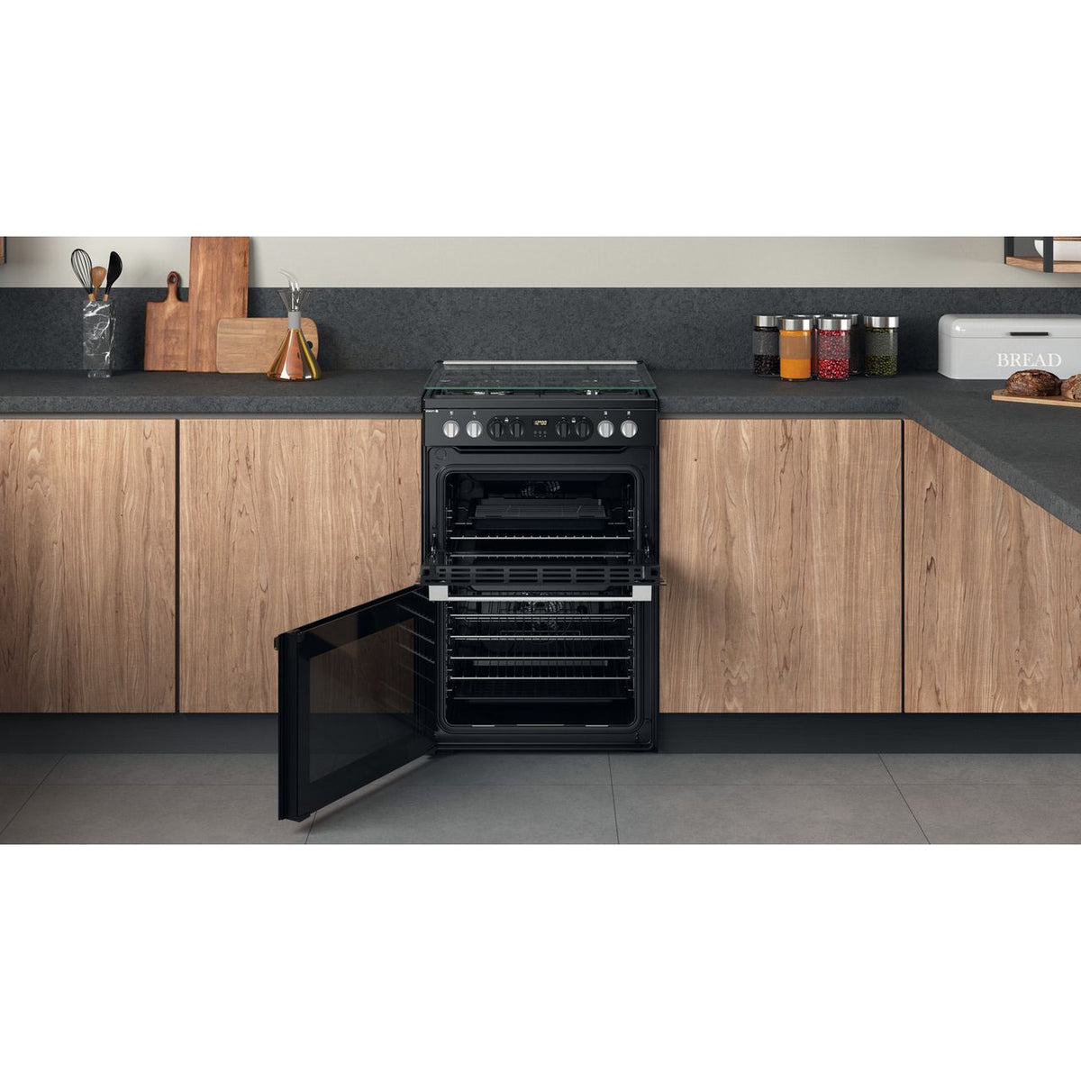 Hotpoint HDM67G8CCB-UK Dual Fuel Cooker - Black - A-A Rated