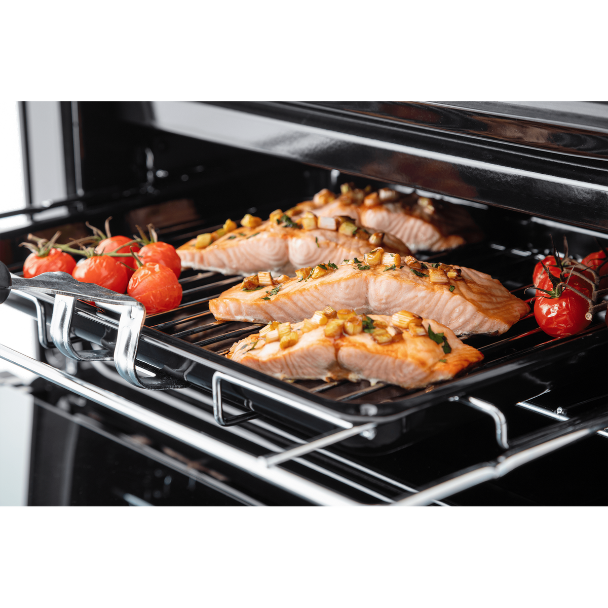 Rangemaster Classic 60 CLA60NGFBL-C Gas Cooker with Full Width Electric Grill - Black - Chrome - A+-A Rated