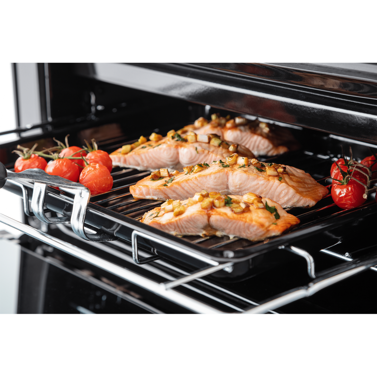 Rangemaster Professional Plus 60 PROPL60NGFBL-C Gas Cooker with Full Width Electric Grill - Black - Chrome - A+-A Rated